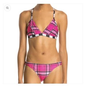 Illusions Red Plaid swimming suit two piece